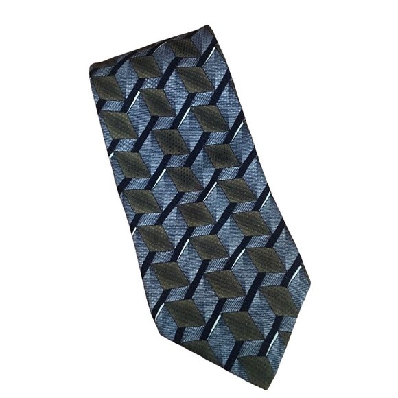 Ziggurat by Mulberry Abstr Geo Gray Brown Blk Boxes 100% Silk Handmade Men’s Tie - Picture 1 of 6